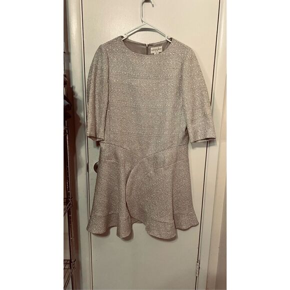 Charlotte Brody Jacquard Tweed Drop Waist Tan Dress SZ 12 - Picture 10 of 10